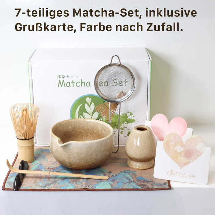 Matcha Set Handgedrehtes Macha Tea Set mit Bambus Matcha Besen, Keramik Matcha Schale, Löffel und Ha