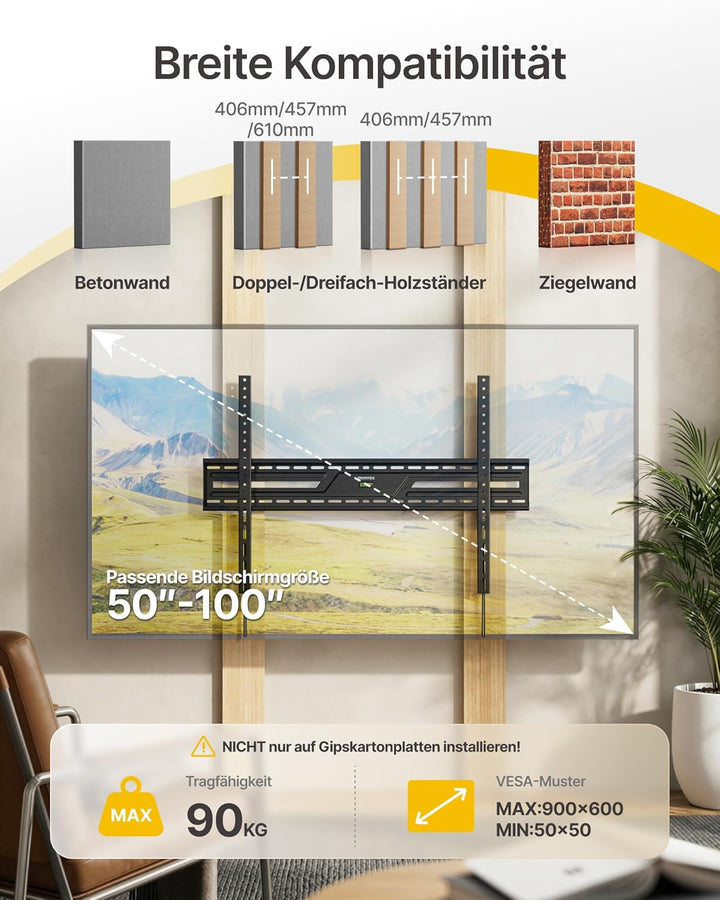 monTEK Ultradünn TV Wandhalterung für 50-100 Zoll LCD/LED/Plasma Fernseher Flach&amp;Curved, TV Halterun