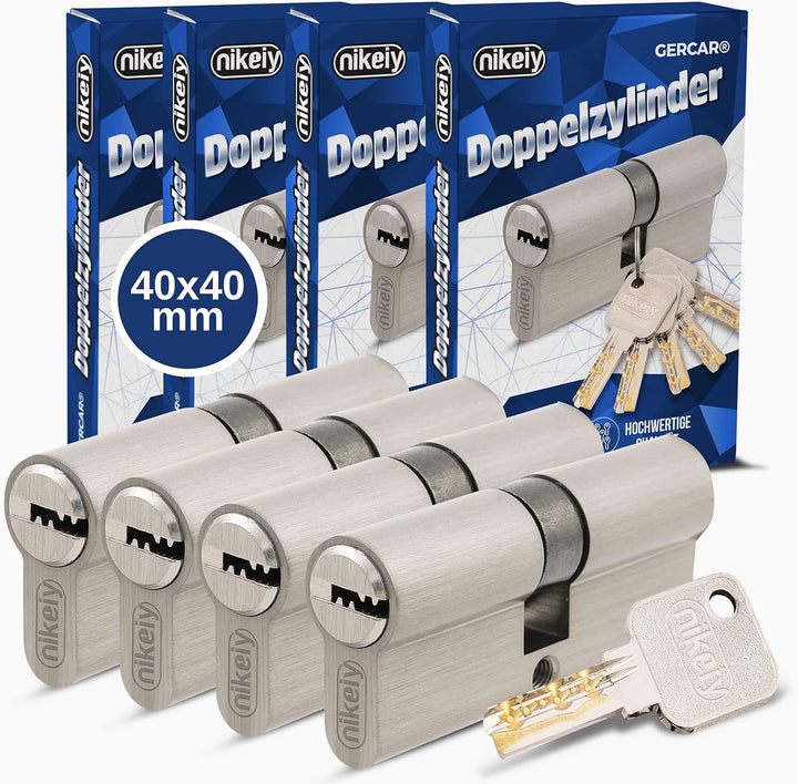 GERCAR Pro Profilzylinder 40/40 Massiver Schliesszylinder gleichschliessend 4er Set Doppelzylinder Z