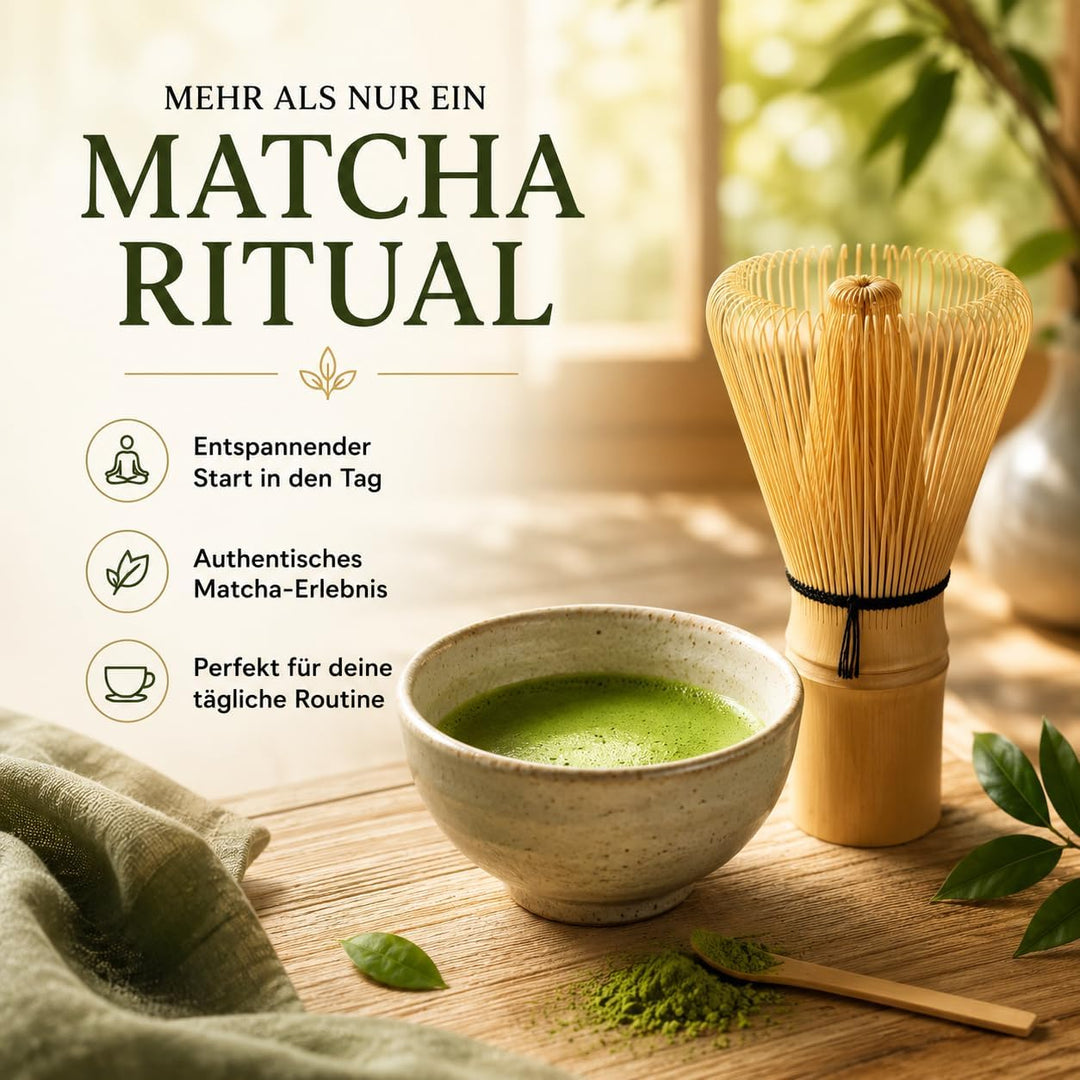 Matcha Besen Set Chasen – Handgefertigter Matcha Whisk aus natürlichem Bambus | 100 Borsten für perf