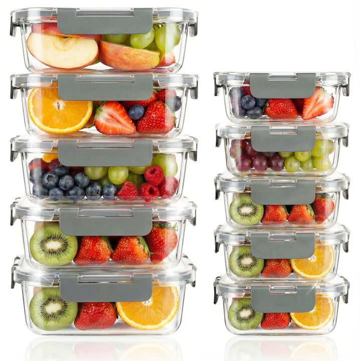 Glas Frischhaltedosen mit Deckel Set, 10-tlg Meal Prep Boxen & Vorratsdosen (370ml & 1040ml) aus Bor