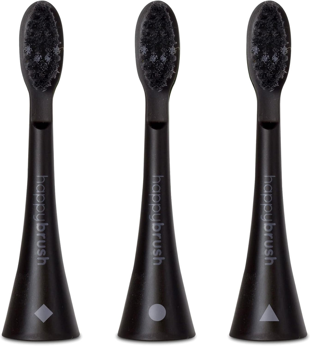 happybrush® Nachhaltige Aufsteckbürsten für elektrische Schall-Zahnbürste Eco VIBE 3 - Allblack - 3x