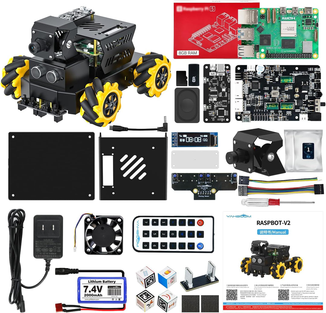 Yahboom RPi 5 ROS2 Robot Car 360°Movement, AI Vision & Tracking, Integrated Multimodal Large AI Mode