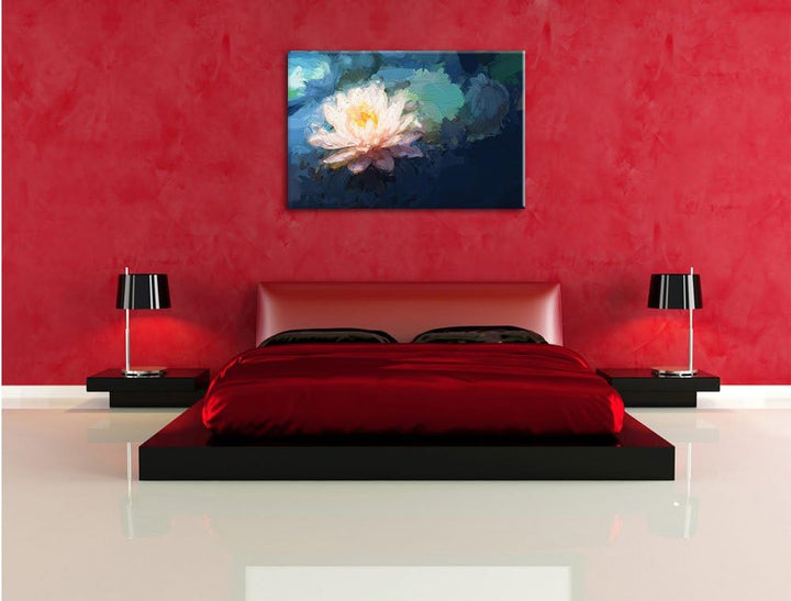 Pixxprint Lotusblume in Teich / 100x70cm Leinwandbild bespannt auf Holzrahmen/Wandbild Kunstdruck De