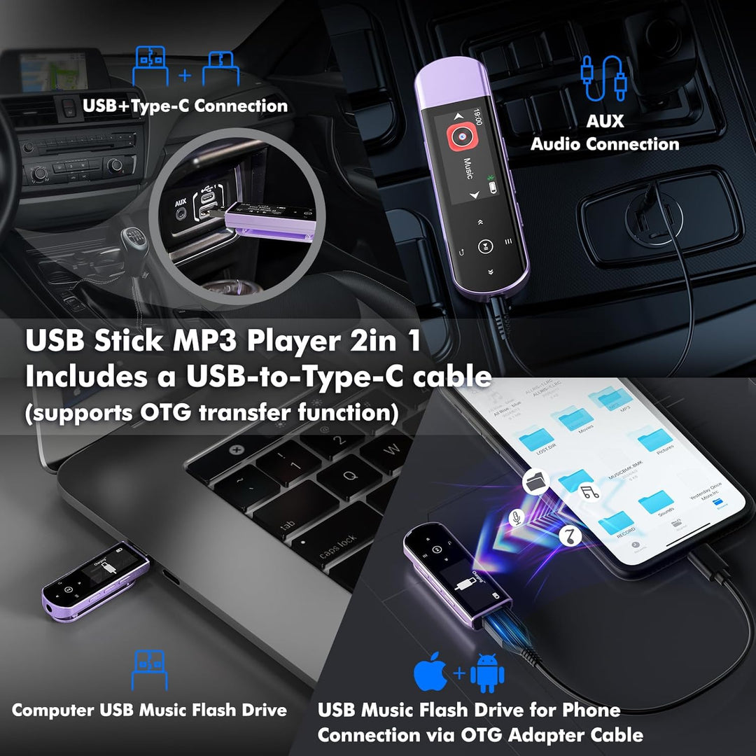 64GB Tragbarer USB MP3 Player mit Bluetooth 5.3, Clip für Sport & Laufen, FM Radio, Voice Recorder,