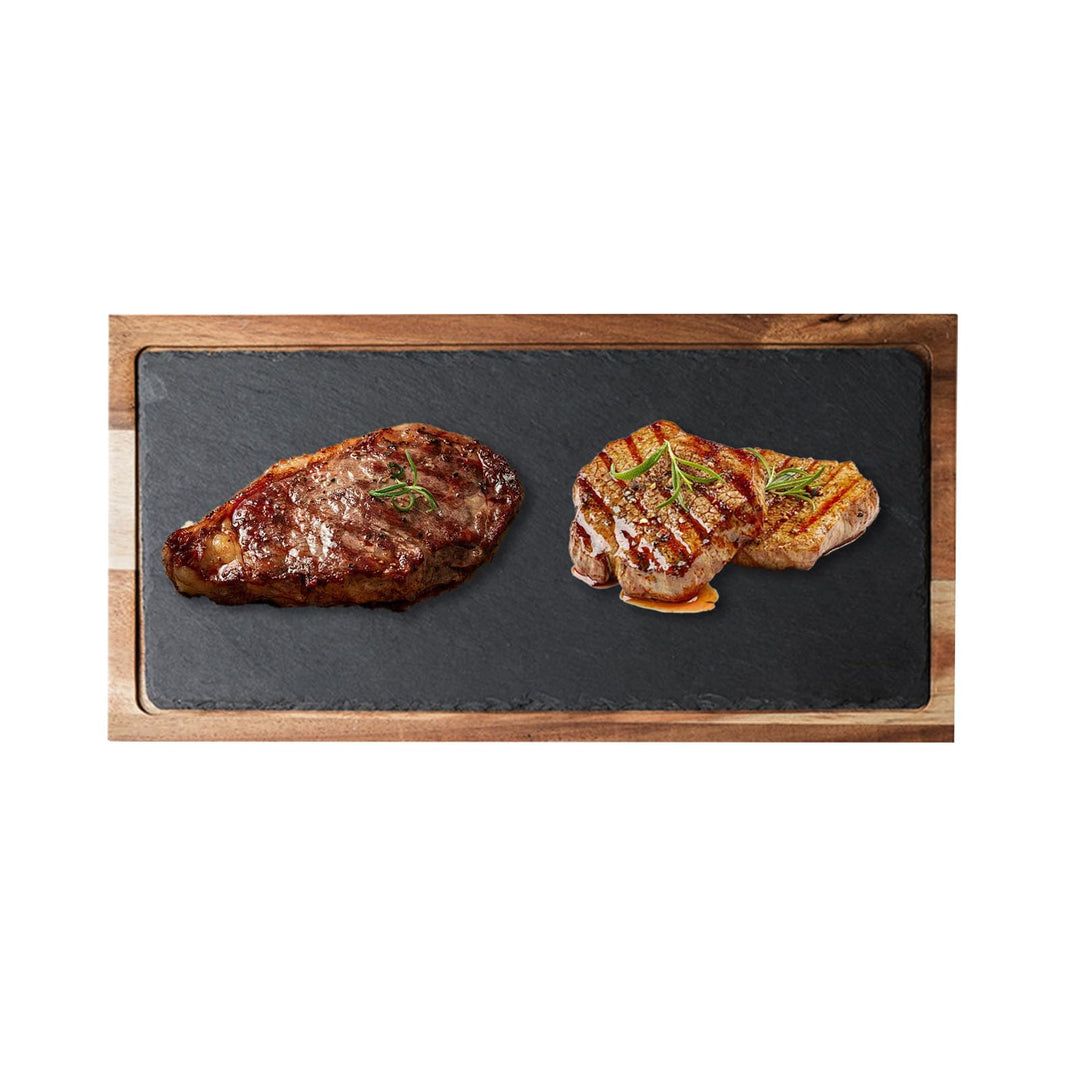 Schieferplatte Servierplatte, Für Steak und Grill Geschirr, Käsebrett aus Akazien-Holz und Natürlich
