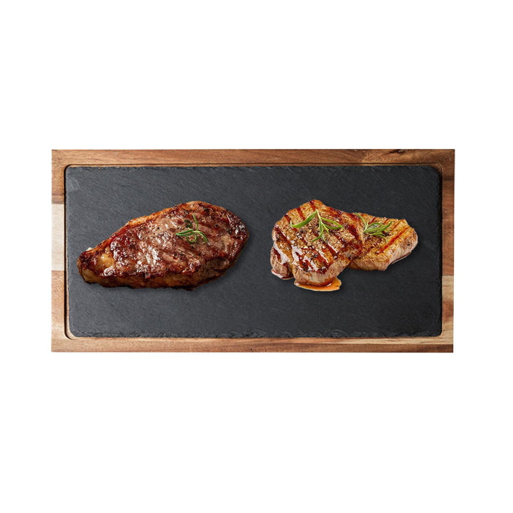 Schieferplatte Servierplatte, Für Steak und Grill Geschirr, Käsebrett aus Akazien-Holz und Natürlich