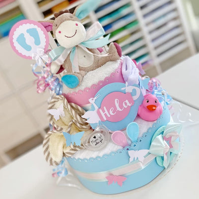 MomsStory - Windeltorte neutral | Windelgeschenk Esel | Baby-Geschenk zur Geburt Taufe Babyshower |