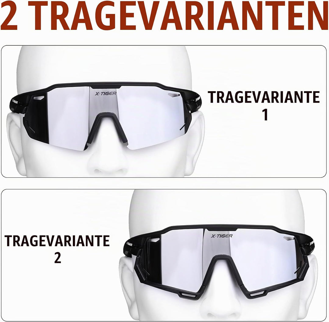 X-TIGER Fahrradbrille Polarisiert Sonnenbrille mit 5 wechselgläser TR90 Rahmen für Herren Damen Spor