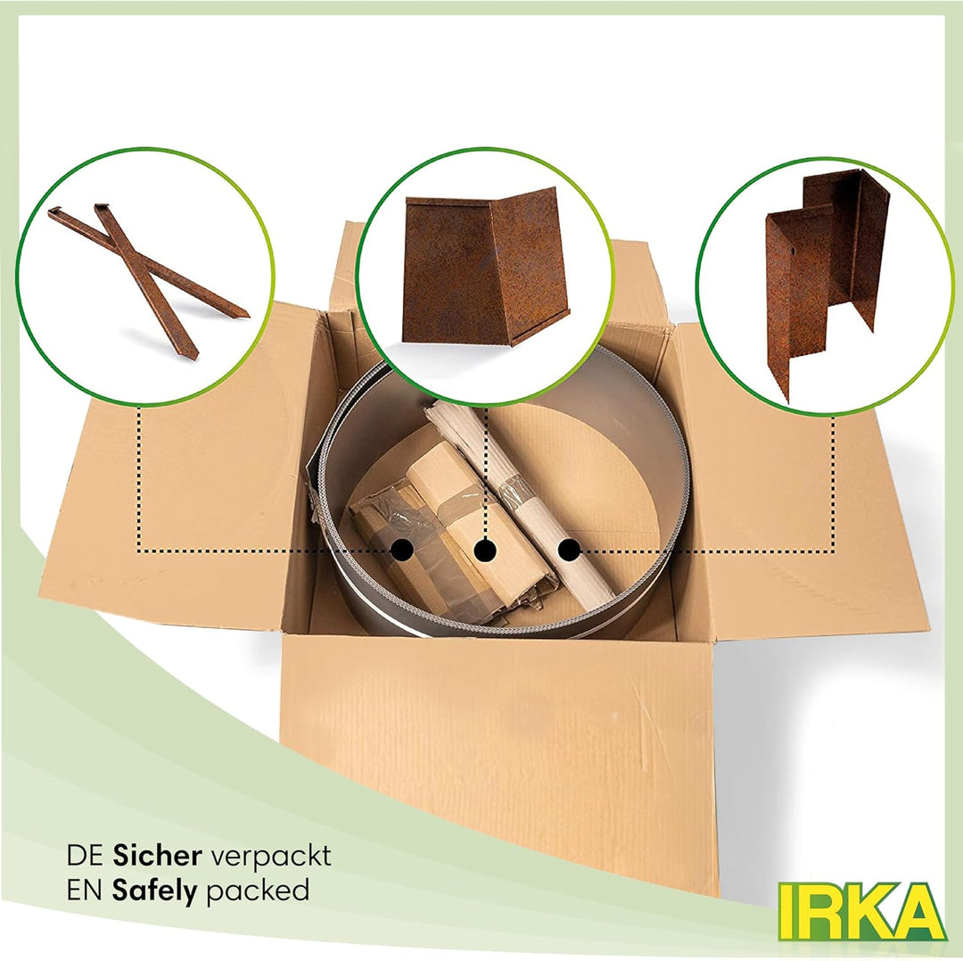 IRKA Rasenkantenband Cortenstahl Garten 20 cm x 10m x 1mm | Cortenstahl Rasenkante Rost mit Versteif