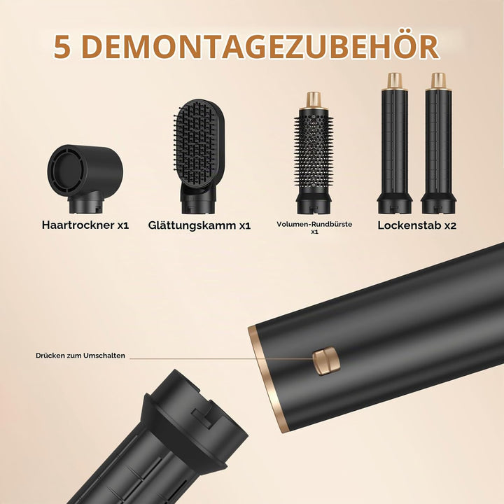 UKLISS 5 in 1 Hairstyler &amp; &amp; Föhn Set mit Rundbürstenföhn, Warmluftbürste, Hair Dryer, Lockenföhn, S