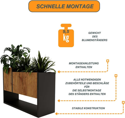 CraftPAK Blumenständer für Innen | Pflanzenständer aus hochwertigem Holzwerkstoff H45 x L64,5 x B22,