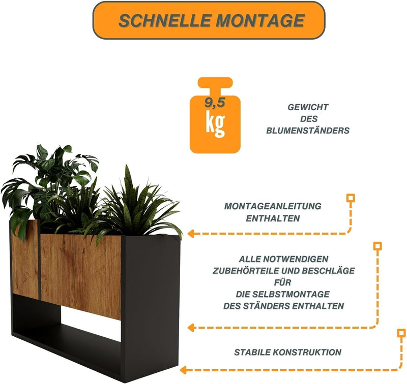 CraftPAK Blumenständer für Innen | Pflanzenständer aus hochwertigem Holzwerkstoff H45 x L64,5 x B22,