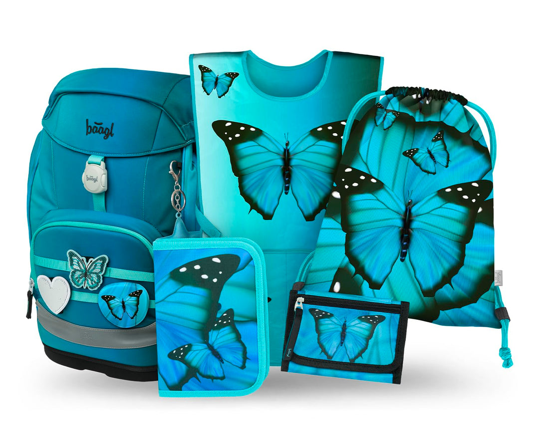 Baagl Airy Plus Schulranzen-Set 5-teilig, 25 l, ab 130 cm (Butterfly) | Isoliertes Snackfach; Magnet