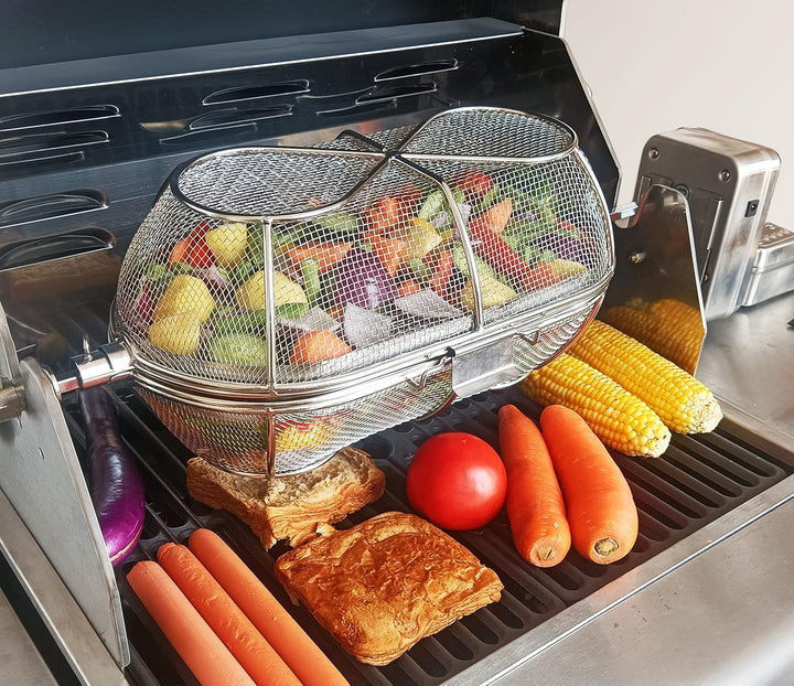 edelstahl Grillkorb - Korb für Rotisserie - Drehspiess korb - kann an jedem Spiess mit einer maximal