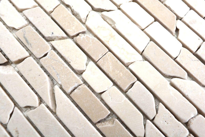 Mosaik Brick uni Botticino Marmor Naturstein Küche, Mosaikstein Format: 25-105x15x8 mm, Bogengrösse: