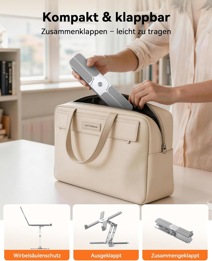 TECKNET Laptop-Ständer mit 360° drehbarer Sockel, ergonomisch höhen- & neigungsverstellbar, klappbar