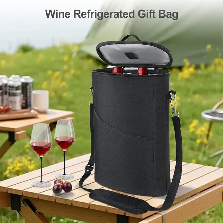 Weinkühltasche für 2 Flaschen, isoliert, auslaufsicher, Kühlrucksack mit Schultergurt, tragbare Wein