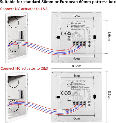 KETOTEK Smart Thermostat Für Wasser Fussbodenheizung 3A, WiFi Raumthermostat Digital LCD Programmier