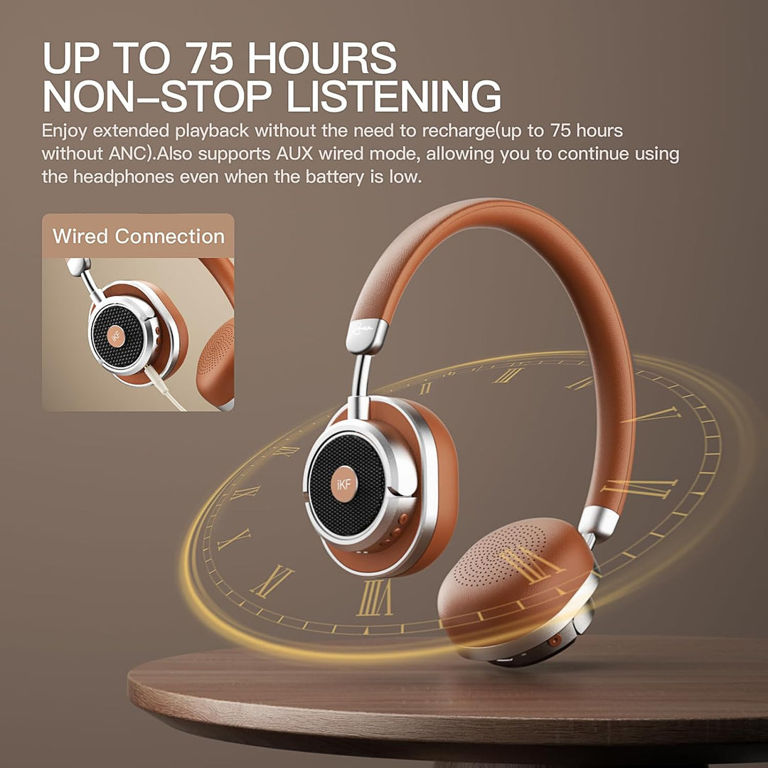 iKF Rona Retro Kopfhörer Bluetooth Mit Adaptive Noise Cancelling, Vintage Kopfhörer Kabellos, Hi-Res