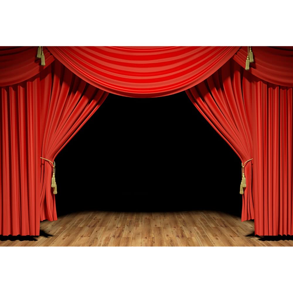 Aoihrraan 3x2m Theater Bühne Hintergrund Rot Vorhänge Rustikal Vintage Holz Boden Bühne Fotografie H