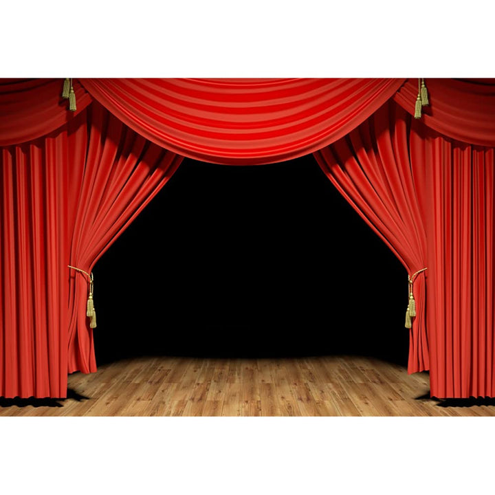 Aoihrraan 3x2m Theater Bühne Hintergrund Rot Vorhänge Rustikal Vintage Holz Boden Bühne Fotografie H