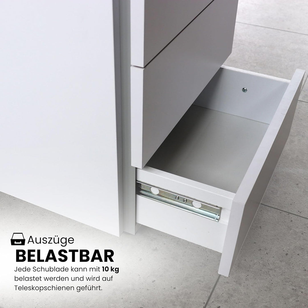 bümö lite Rollcontainer mit Schubladen, Container aus Holz in weiss - Rollwagen für's Büro als Schre