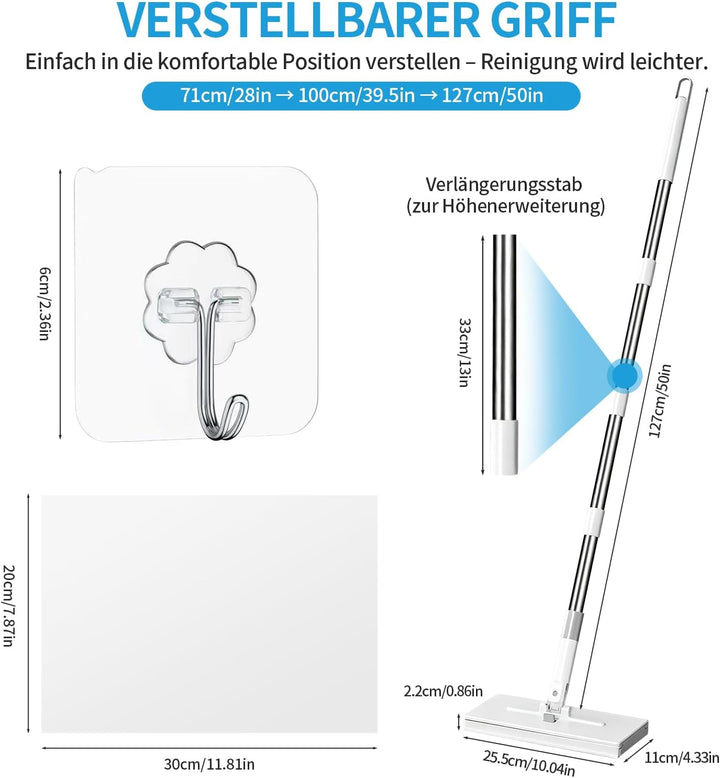 Wischmopp mit Druck-Klemm-System, Mini Mopp mit Automatischem Tuchwechsel, 1-Knopf-Wechsel, Automati