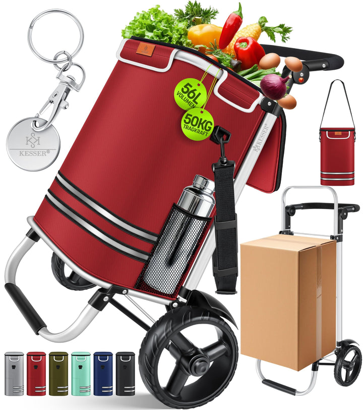 KESSER® Einkaufstrolley klappbar mit 56L Kapazität und belastbar bis 50kg | 3in1 Trolley Sackkarre &