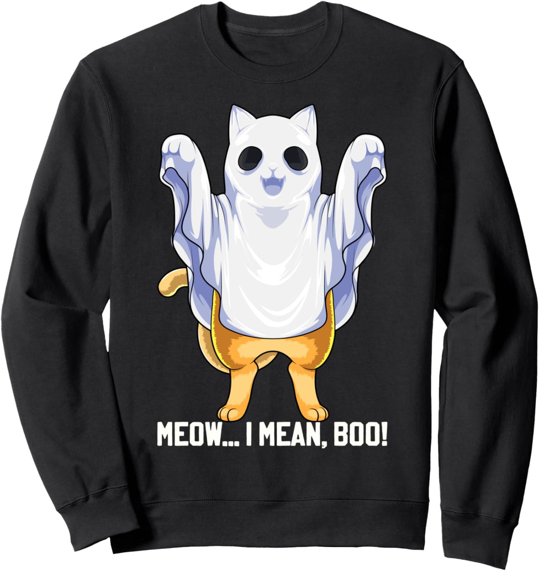 Meow I Mean Boo Ghost Cat lustiges Halloween-Kostüm für Jungen und Kinder Sweatshirt