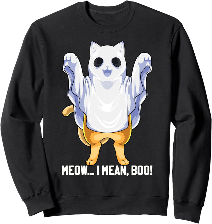 Meow I Mean Boo Ghost Cat lustiges Halloween-Kostüm für Jungen und Kinder Sweatshirt