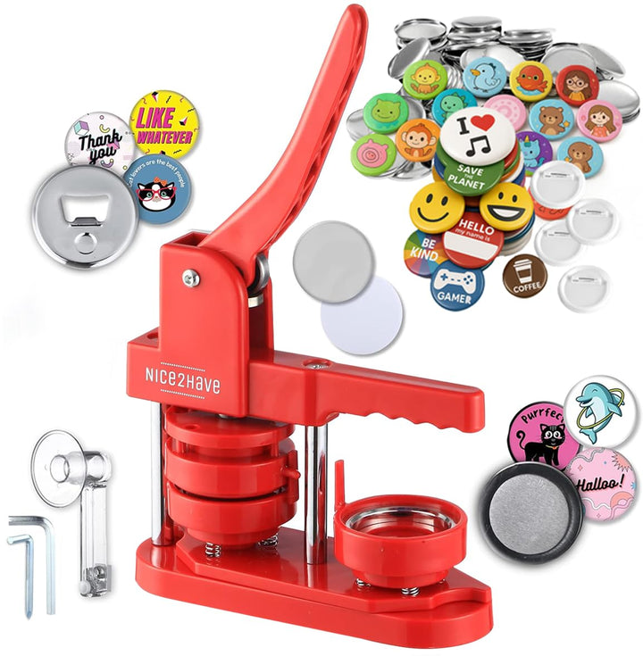 Knopfmacher-Maschine, 58 mm, 100 Knöpfe, 5 Flaschenöffner, 5 Kühlschrankmagnete, über 500 Designs, K