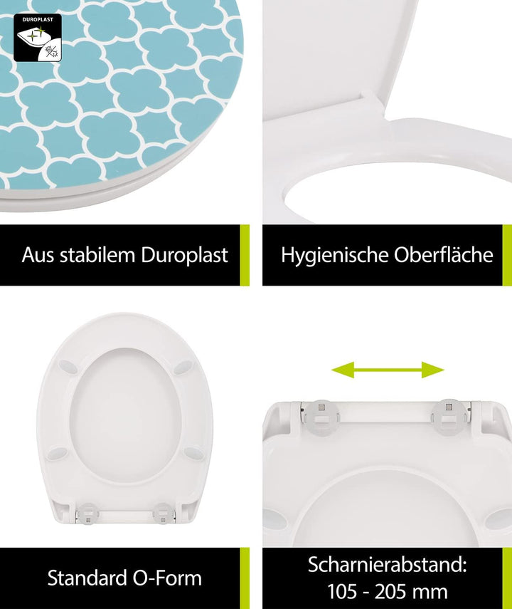 aquaSu® WC-Sitz mit Motiv Retro Chic | Duroplast Toilettendeckel mit Absenkautomatik | Belastbar bis