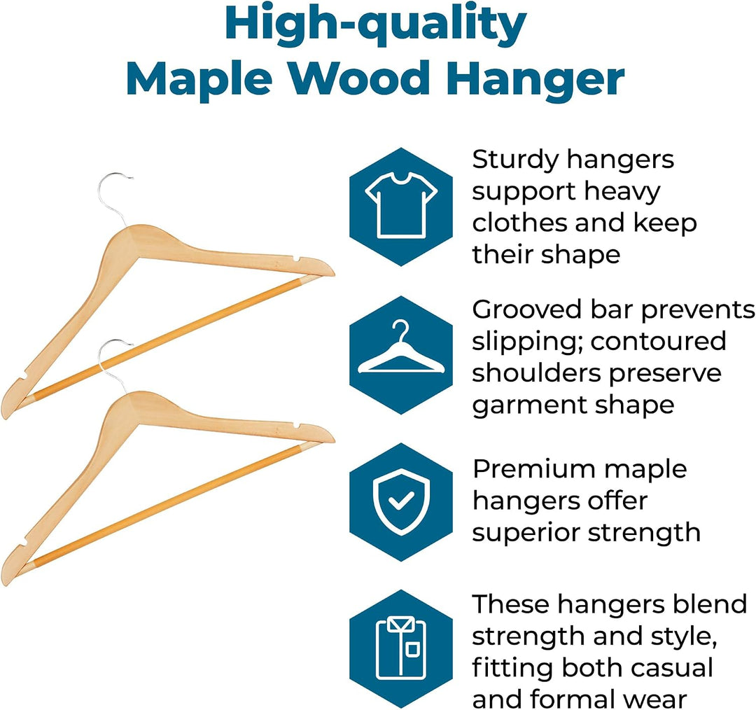 Honey-Can-Do HNG-01334 Holzkleiderbügel mit Rutschfester Hosenstange, Holz, Maple, 45.1x1.1x22.9 cm,