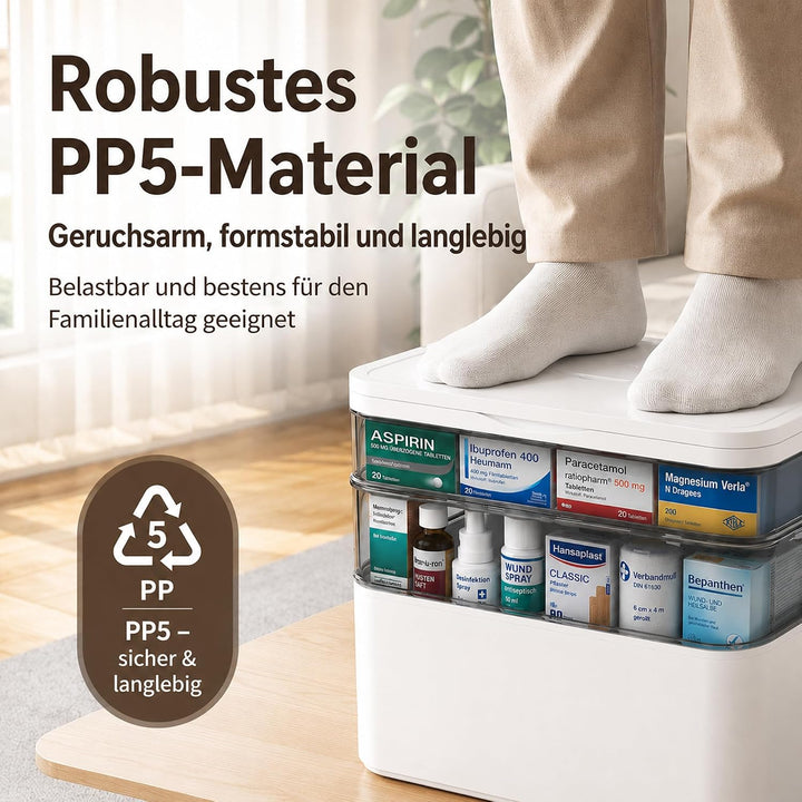 Medikamentenbox Gross Hausapotheke Leer, 3-Ebenen Erste-Hilfe-Kasten Aufbewahrungsbox mit Transparen