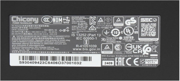 MSI S93-0409420-C54 Original Netzteil 240 Watt für GF76 Katana 12U (MS-17L3,GF66 12U (MS-1583),Delta