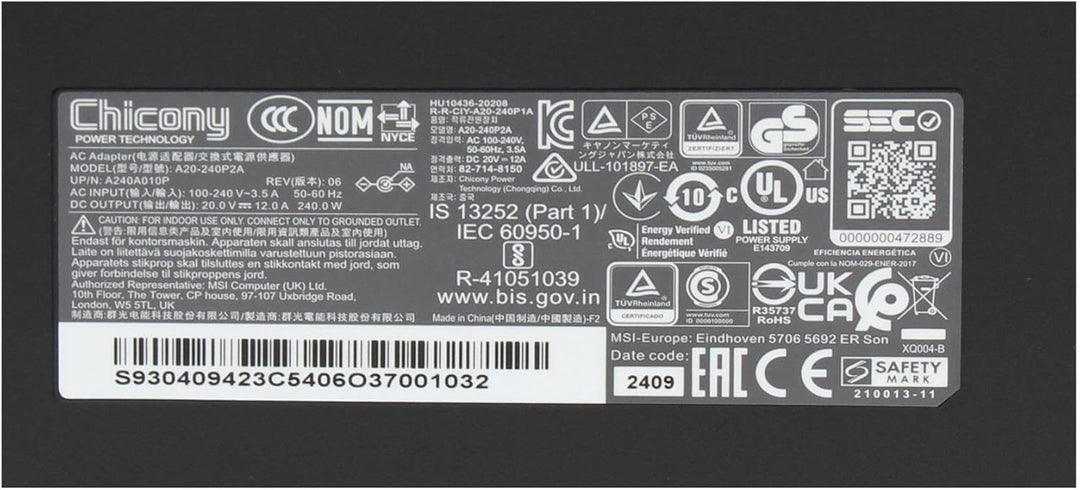 MSI S93-0409421-C54 Original Netzteil 240 Watt für Crosshair 15 A12UGZK/A12UGSZK, 15 A12UEZK, Creato