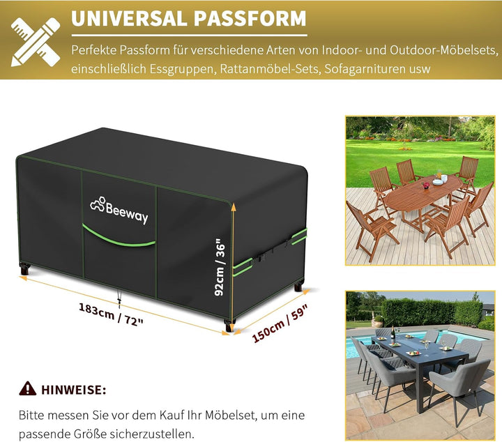 BEEWAY Gartenmöbel Abdeckung Wasserdicht V2.0 183x150x92cm, Schutzhülle Abdeckplane für Gartentische