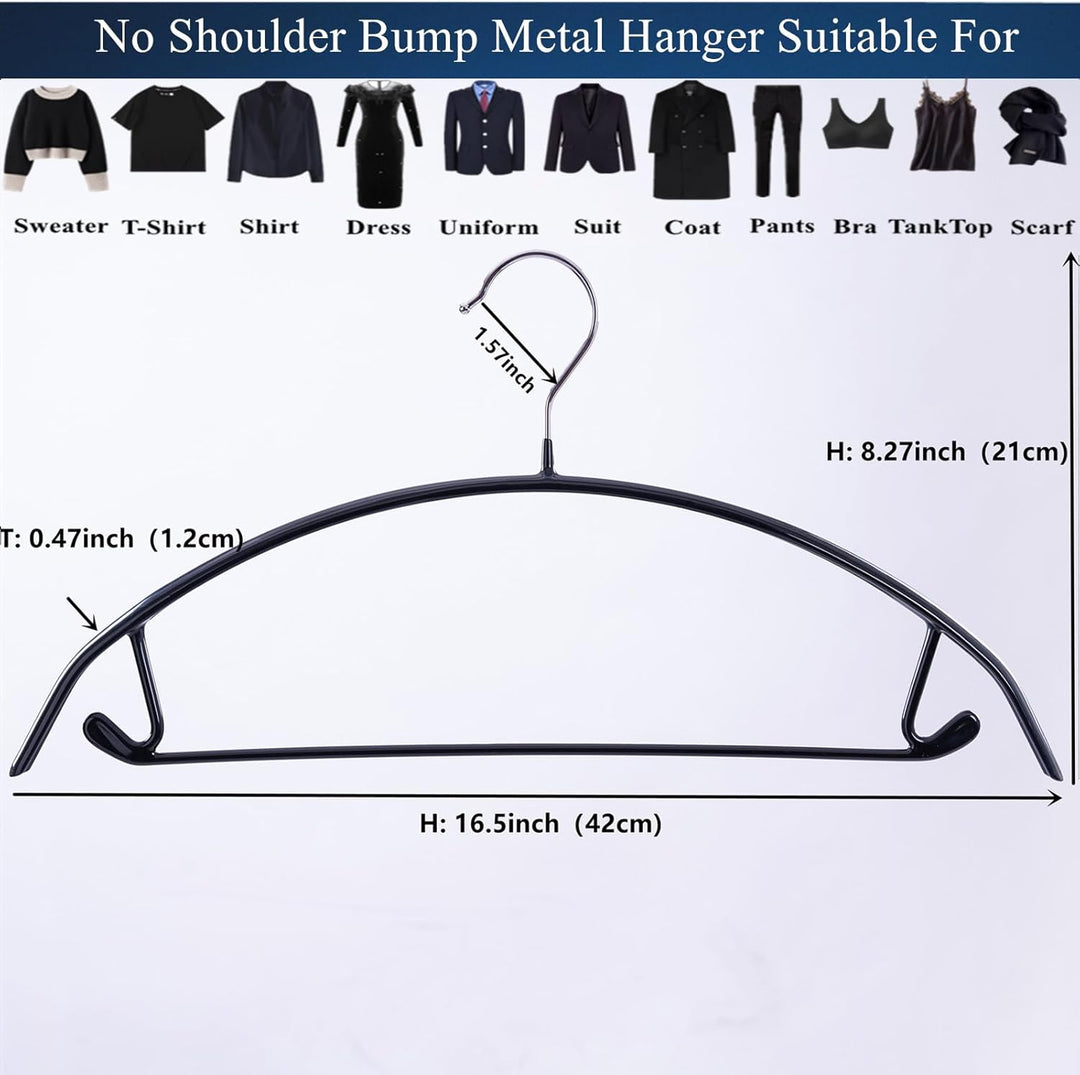 Kleiderbügel aus Metall, 20 Stück,schwarz, 42 cm, Anti-Rutsch-Gummibeschichtung verhindert Schulterb