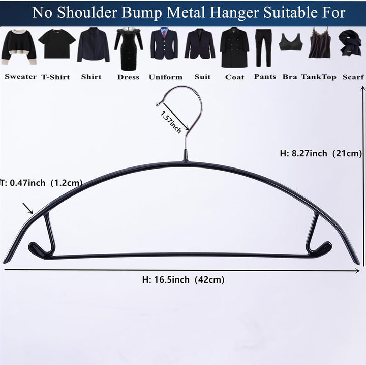 Kleiderbügel aus Metall, 20 Stück,schwarz, 42 cm, Anti-Rutsch-Gummibeschichtung verhindert Schulterb