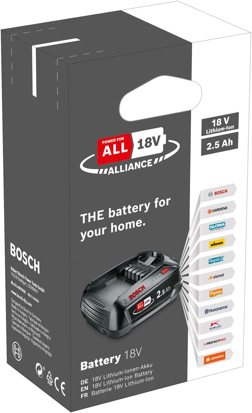 Bosch 18 Volt Ersatz Akku (2,5 Ah, kompatibel mit allen Geräten des grünen Bosch Home & Garden 18 Vo