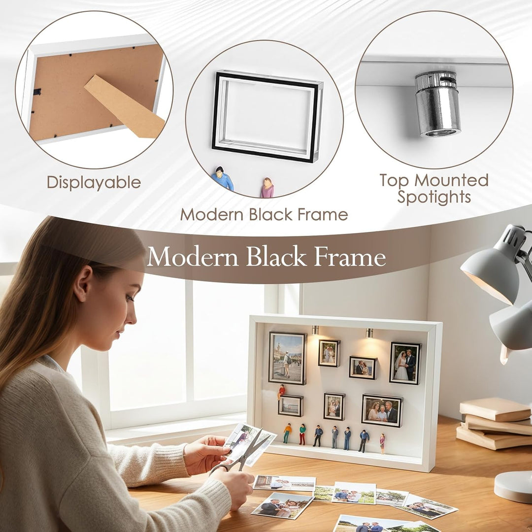 DIY Mini Museum Bilderrahmen, Museum of Us, Shadow Box Bilderrahmen Vintage Set mit Licht, 7 Mini-Ra