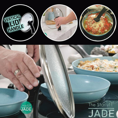 Starlyf Pfannen-Set Jade Pan Set, Aluminium (Starter-Set, 5-tlg., 3 Pfannen, 2 Glasdeckel), Innovati