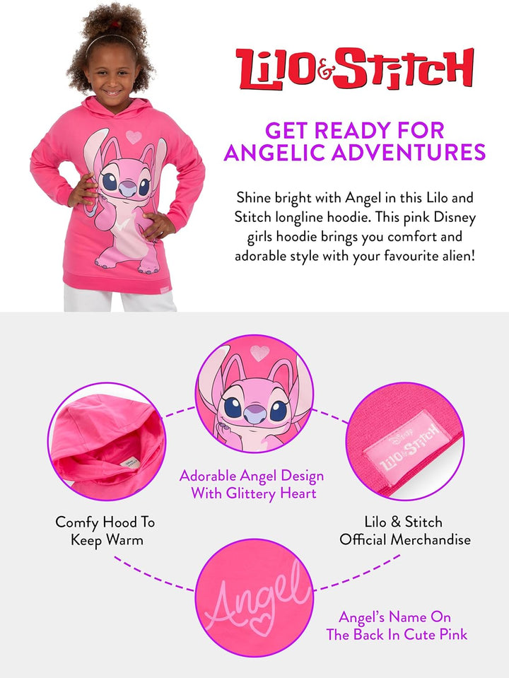 Disney Stitch Pullover | Angel Lang Kapuzenpullover Für Mädchen | Stitch Kleidung Mädchen| Offiziell