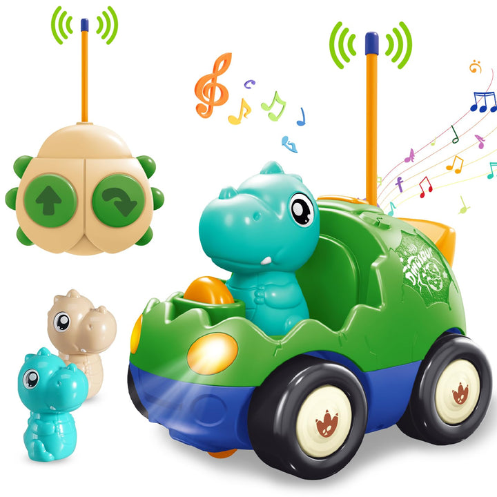 Pup Go Kleinkind Dinosaurier RC Cartoon Auto mit Musik und Lichtern, 2 austauschbare Puppen, Erste F