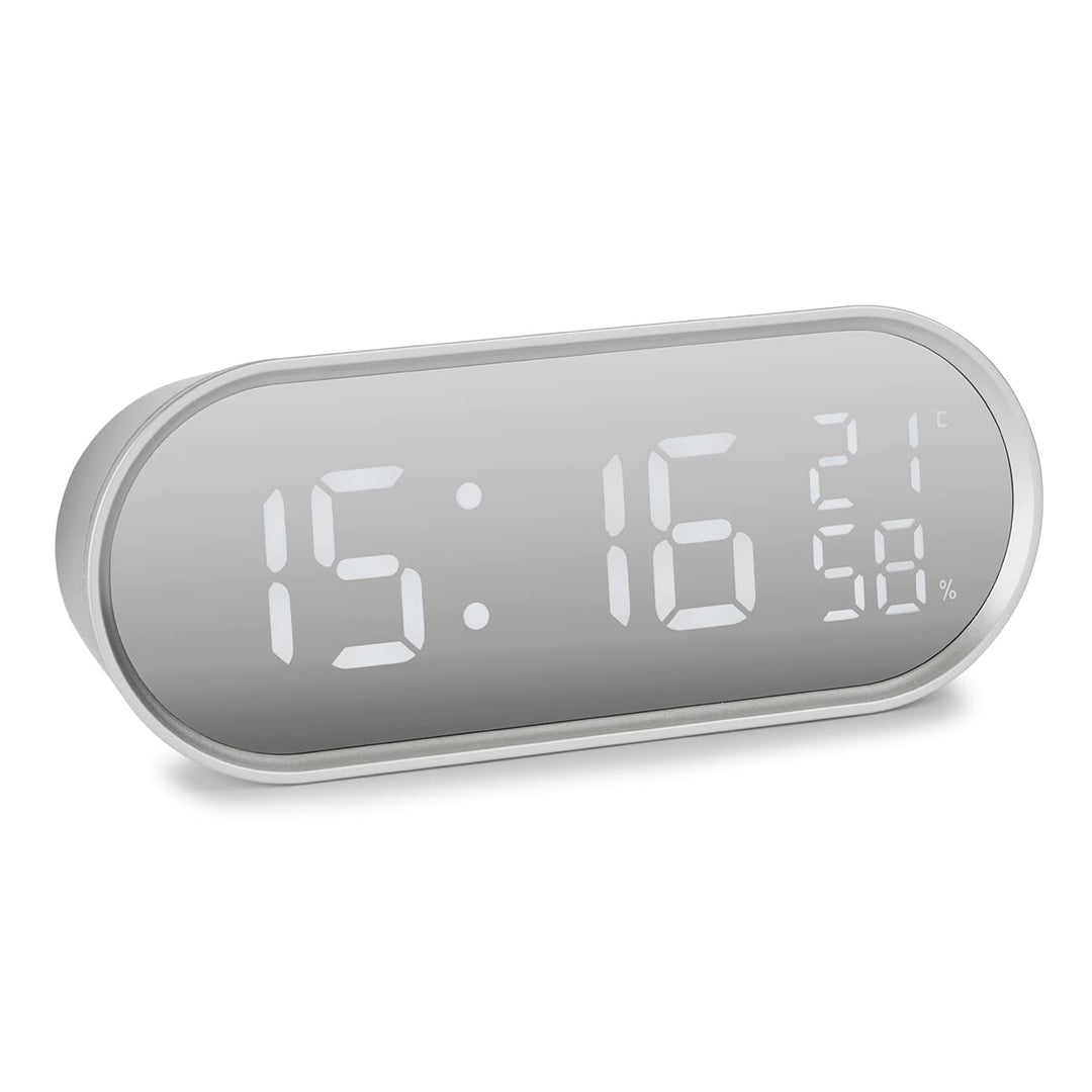 Atlanta Digital-Wecker LED Anzeige mit Radio Temperatur Hygrometer Eckig Silber - 2600
