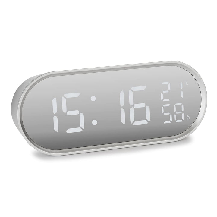 Atlanta Digital-Wecker LED Anzeige mit Radio Temperatur Hygrometer Eckig Silber - 2600