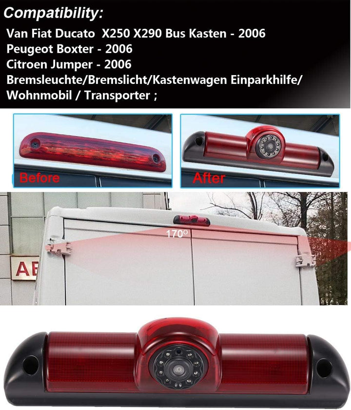 Dynavsal Rückfahrsystem mit Rückfahrkamera im 3. Bremslicht Bremsleuchte passend für Fiat Ducato X25