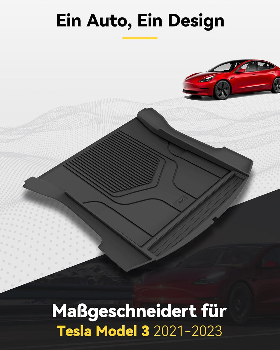 3W kofferraumwanne für Tesla Model 3 2017-2023, TPE Allwetter Massgeschneiderte Kofferraummatte Komp