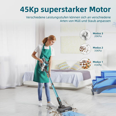 Quilted Northern 45KPa/550W/65Mins Akku Staubsauger, 1.5L Staubsauger Kabellos mit LED Touchscreen/A